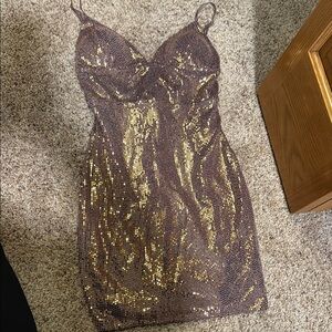 Lulu's Purple and Gold Sequin Bodycon Mini Dress